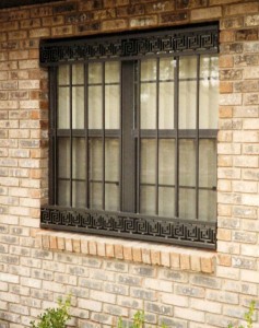 Dark Brown Window Bars With Greek Key Borders